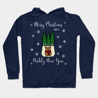 Merry Christmas And A Prickly New Year - Eves Pin Cacti In Christmas Bear Pot Hoodie